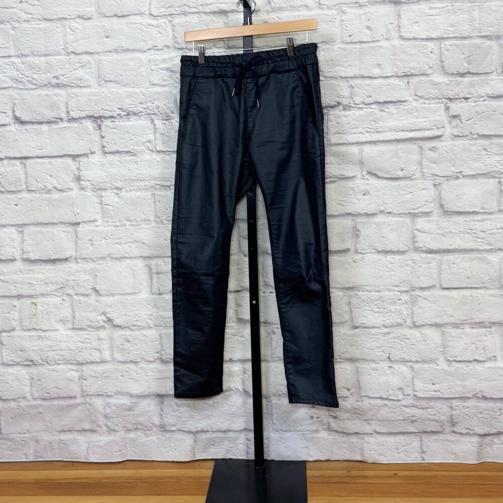 Bevy Flog Shely Navy Blue Faux Leather Jogger Pants